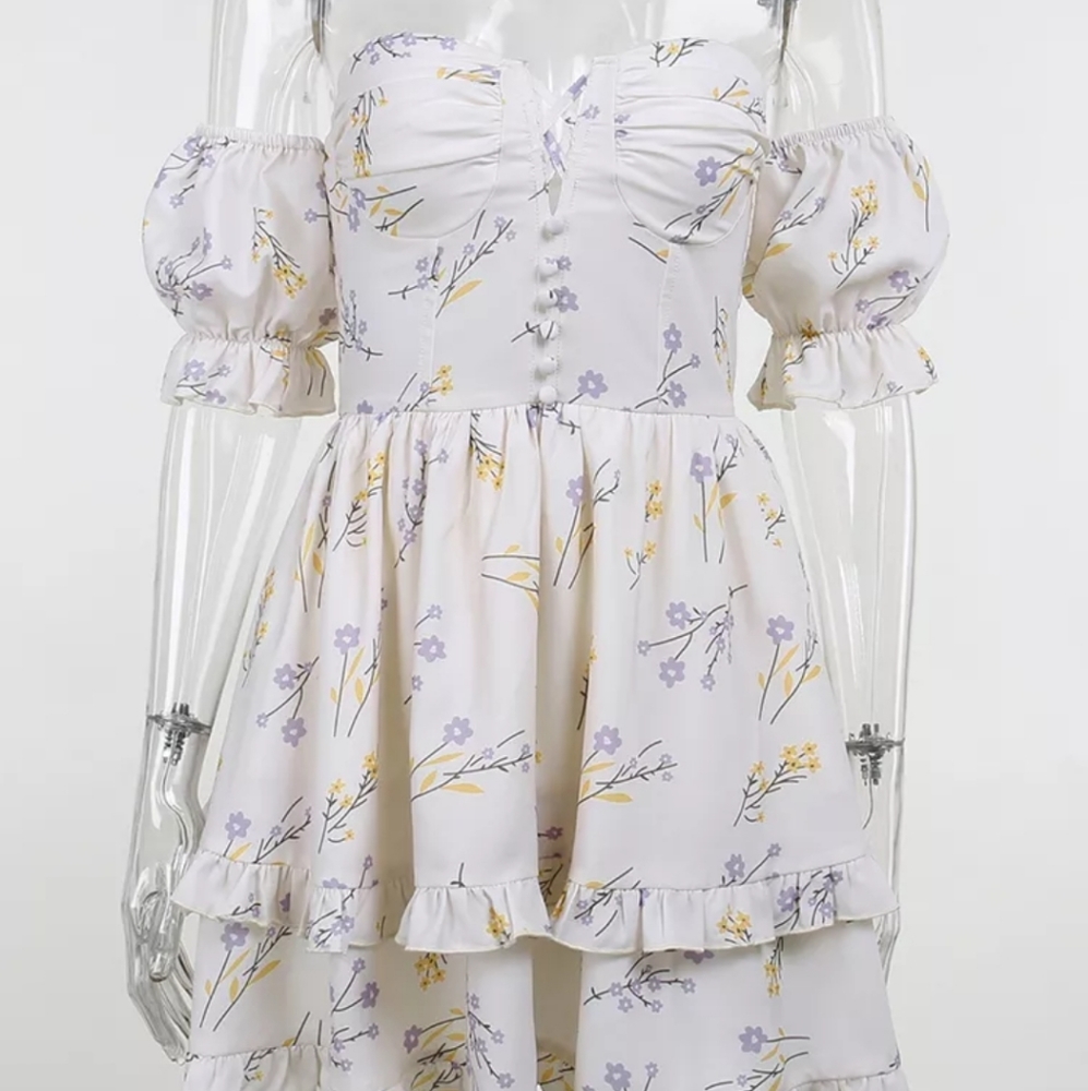 Tiered Ruffle Off The Shoulder Floral Corset Style Dress - Picture 4 of 12